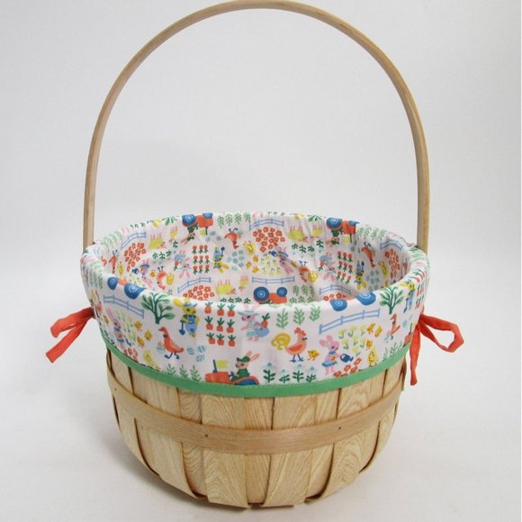 NWT - 12" Chipwood with Liner Easter Decorative Basket Farm Pattern - Picture 1 of 4